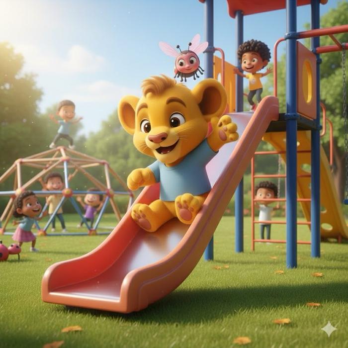 Kash the lion cub on the playground